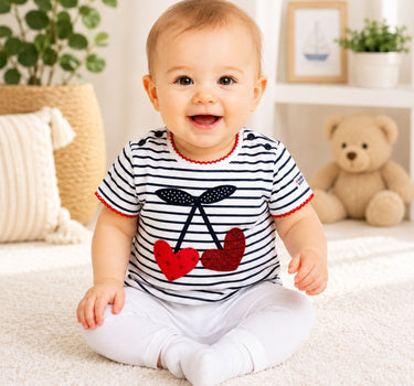 BONDI Baby Kinder T-Shirt "Cherry" 86590  Weiß / Navy - Kurzarmshirt