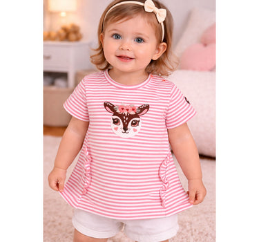BONDI Mädchen T-Shirt "Spatzl" mit Reh 86844 | Rosa Weiß