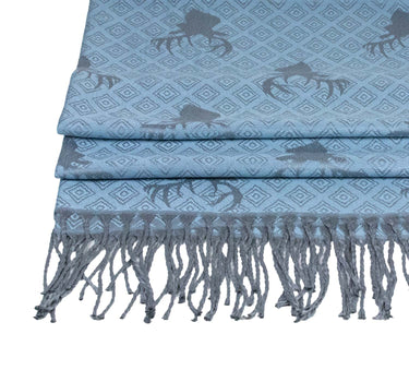 Halstuch Schal mit Hirschkopf Motiv 185 x 70 cm | Hellblau / Silber