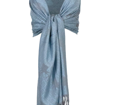 Halstuch Schal mit Hirschkopf Motiv 185 x 70 cm | Hellblau / Silber