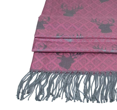 Halstuch Schal mit Hirschkopf Motiv 185 x 70 cm | Dunkles Rosa / Silber