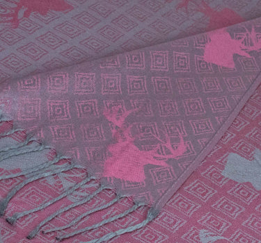 Halstuch Schal mit Hirschkopf Motiv 185 x 70 cm | Dunkles Rosa / Silber