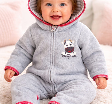 BONDI Kuscheliger Baby Fleece-Overall "Kuh" 93665 - Grau | Strampler