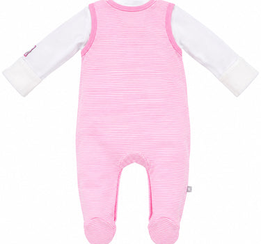 BONDI Baby Strampler "Häschen" geringelt 2-tlg. 93636 | Rosa / Weiß