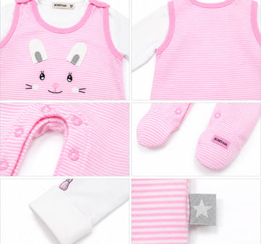 BONDI Baby Strampler "Häschen" geringelt 2-tlg. 93636 | Rosa / Weiß
