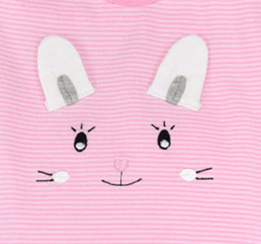 BONDI Baby Strampler "Häschen" geringelt 2-tlg. 93636 | Rosa / Weiß