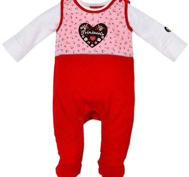 BONDI Baby Strampler "Prinzessin" mit Herz 86557 | Mädchen Overall 2-tlg. Rosa Rot