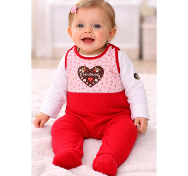 BONDI Baby Strampler "Prinzessin" mit Herz 86557 | Mädchen Overall 2-tlg. Rosa Rot