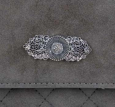 Gesteppte Handtasche "Fabia" mit Trachten Applikation | Dunkelgrau