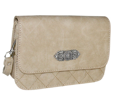 Gesteppte Handtasche "Fabia" mit Trachten Applikation | Hellbraun