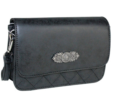 Gesteppte Handtasche "Fabia" mit Trachten Applikation | Schwarz