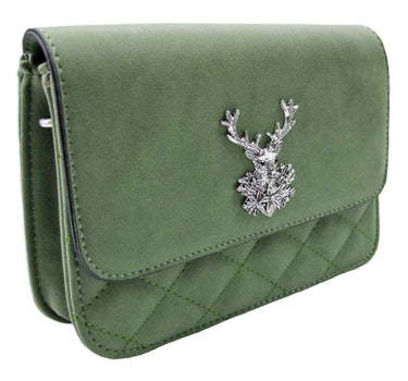 Gesteppte Trachten Handtasche "Anni" mit Hirsch Applikation | Olivgrün