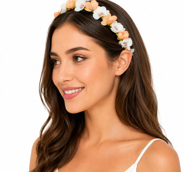 Blumen Haarreif "Elfe" - Schmaler Blütenkranz | Weiß Apricot