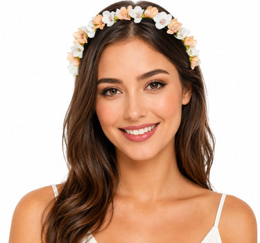 Blumen Haarreif "Elfe" - Schmaler Blütenkranz | Weiß Apricot