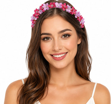 Blumen Haarreif "Elfe" - Schmaler Blütenkranz | Rosa Rot