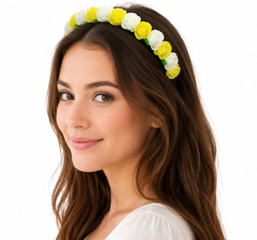 Blumen Haarreif mit Rosen | Gelb Weiß