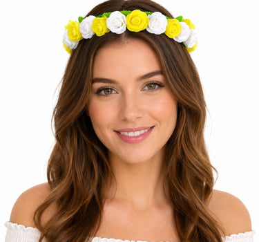 Blumen Haarreif mit Rosen | Gelb Weiß
