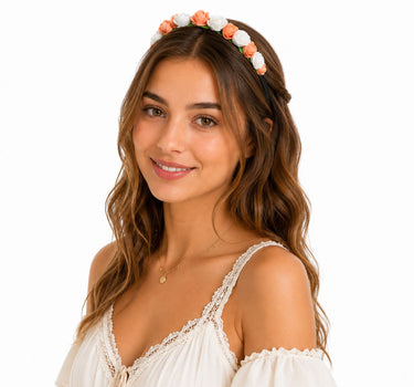 Blumen Haarreif mit Rosen | Apricot Weiß