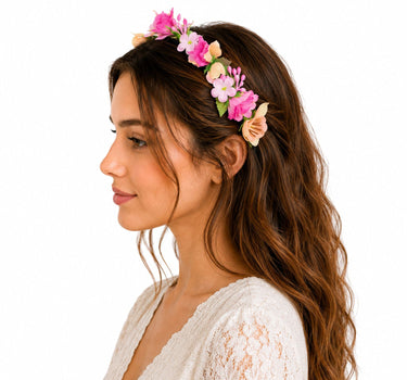 Blumen Haarreif "Sabia" mit Rosen und Blüten | Pink Creme