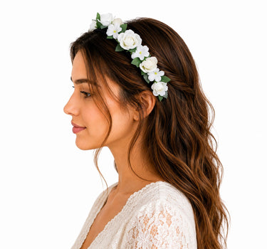 Blumen Haarreif "Sabia" mit Rosen und Blüten | Creme Weiß