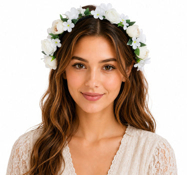 Blumen Haarreif "Sabia" mit Rosen und Blüten | Creme Weiß