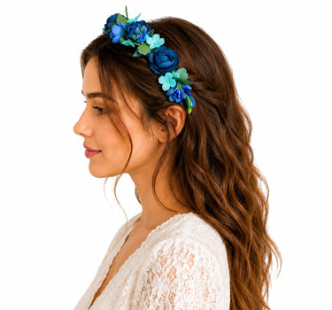 Blumen Haarreif "Sabia" mit Rosen und Blüten | Blau