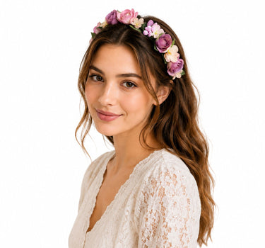 Blumen Haarreif "Sabia" mit Rosen und Blüten | Altrosa Creme