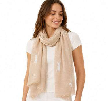 Trachten Halstuch Schal Uni mit Glitter Hirsch | Beige