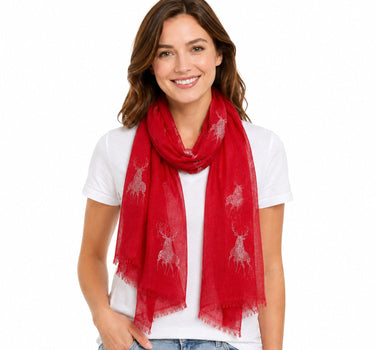 Trachten Halstuch Schal Uni mit Glitter Hirsch | Rot