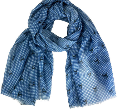 Trachten Halstuch Schal Kariert mit Hirschmotiv 185 x 70 cm | Jeansblau