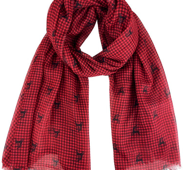 Trachten Halstuch Schal Kariert mit Hirschmotiv 185 x 70 cm | Rot