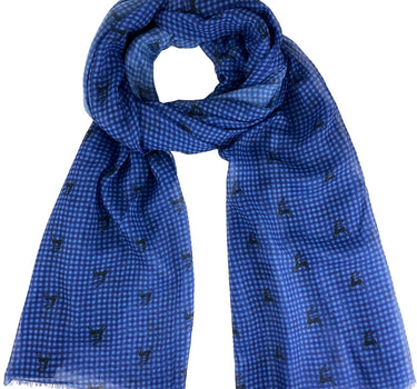 Trachten Halstuch Schal Kariert mit Hirschmotiv 185 x 70 cm | Royalblau