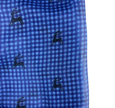 Trachten Halstuch Schal Kariert mit Hirschmotiv 185 x 70 cm | Royalblau