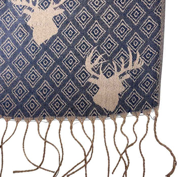 Halstuch Schal mit Hirschkopf Motiv 185 x 70 cm | Dunkelblau / Braun