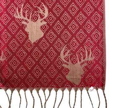 Halstuch Schal mit Hirschkopf Motiv 185 x 70 cm | Dunkelrot / Gold