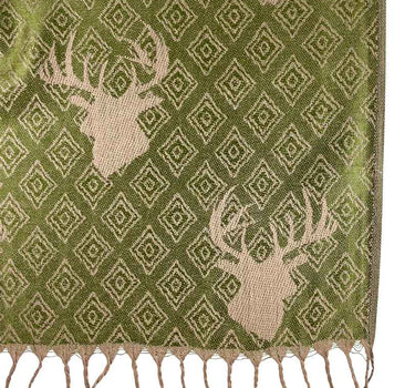 Halstuch Schal mit Hirschkopf Motiv 185 x 70 cm | Olivgrün / Braun