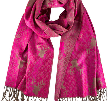 Halstuch Schal mit Hirschkopf Motiv 185 x 70 cm | Pink / Gold