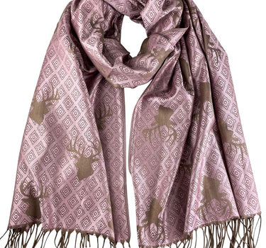 Halstuch Schal mit Hirschkopf Motiv 185 x 70 cm | Rosa / Braun