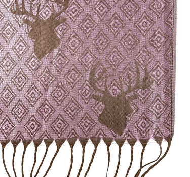 Halstuch Schal mit Hirschkopf Motiv 185 x 70 cm | Rosa / Braun