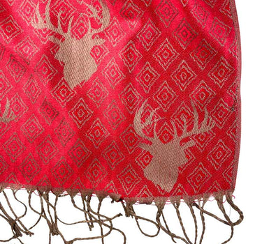 Halstuch Schal mit Hirschkopf Motiv 185 x 70 cm | Rot / Gold