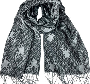 Halstuch Schal mit Hirschkopf Motiv 185 x 70 cm | Schwarz / Silber