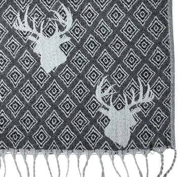 Halstuch Schal mit Hirschkopf Motiv 185 x 70 cm | Schwarz / Silber