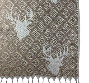 Halstuch Schal mit Hirschkopf Motiv 185 x 70 cm | Taupe / Silber