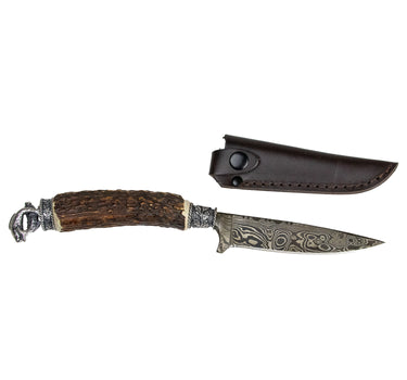 Funk Hirschhorn Trachtenmesser mit Damastklinge und Zierfigur | Fische