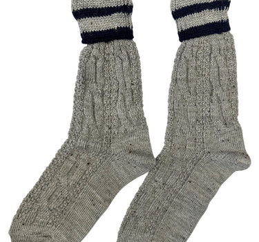 Trachten Umschlagsocken mit Bündchen Zopfmuster - Trachtenstrümpfe | Nuss Marine