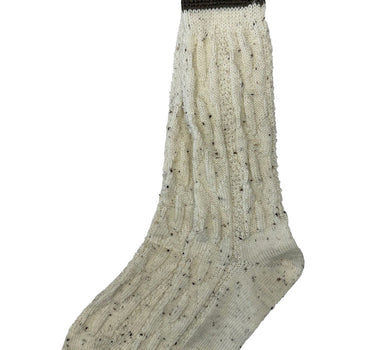 Trachten Shopper Socken mit Zopfmuster und Streifen - Trachtenstrümpfe | Beige Braun
