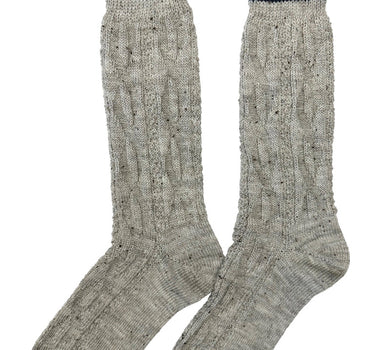 Trachten Shopper Socken mit Zopfmuster und Streifen - Trachtenstrümpfe | Nuss Marine
