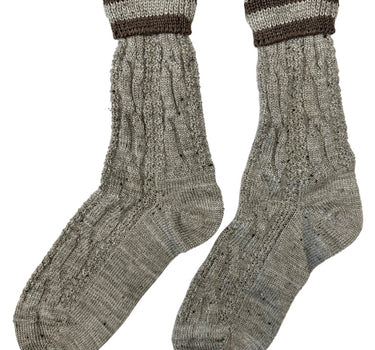 Trachten Umschlagsocken mit Bündchen Zopfmuster - Trachtenstrümpfe | Nuss Braun