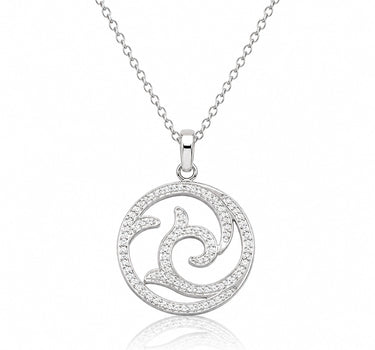 LUISIA Edelstahl Halskette 50+5 cm "Welle mit Zirkonia" | Silber