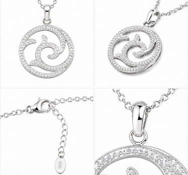 LUISIA Edelstahl Halskette 50+5 cm "Welle mit Zirkonia" | Silber